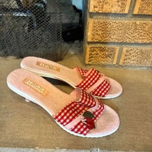 y2k MUDD kitten heels cherry gingham plaid